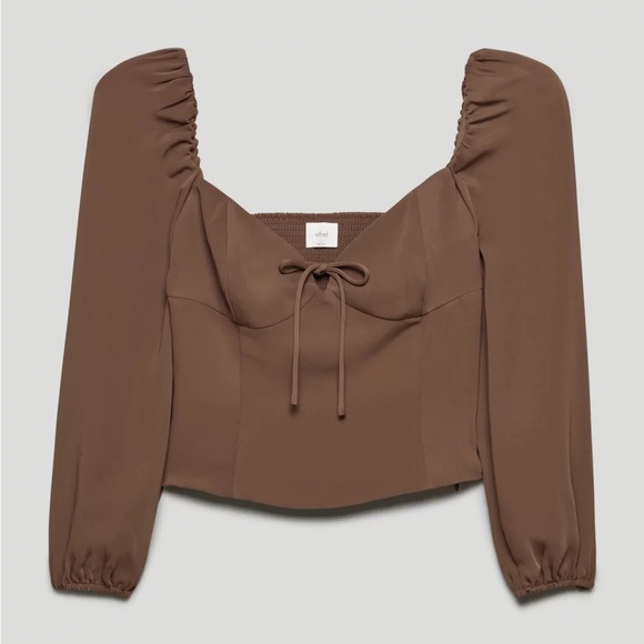Aritzia Wilfred Novella Sweetheart Longsleeve Blouse in Caramelized Walnut NWT - Picture 10 of 12